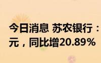 今日消息 苏农银行：上半年归母净利润8.4亿元，同比增20.89%