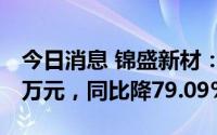 今日消息 锦盛新材：上半年归母净利270.26万元，同比降79.09%