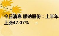 今日消息 顺钠股份：上半年归母净利润1407.73万元，同比上涨47.07%