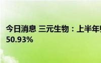 今日消息 三元生物：上半年归母净利润1.19亿元，同比下滑50.93%