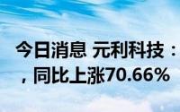 今日消息 元利科技：上半年归母净利润3亿元，同比上涨70.66%