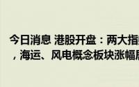 今日消息 港股开盘：两大指数高开，恒生科技指数涨0.26%，海运、风电概念板块涨幅居前