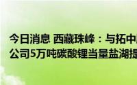 今日消息 西藏珠峰：与拓中股份、启迪清源合作，委托执行公司5万吨碳酸锂当量盐湖提锂项目吸附、分离等业务