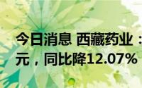 今日消息 西藏药业：上半年归母净利2.62亿元，同比降12.07%