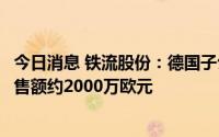 今日消息 铁流股份：德国子公司收到博世集团定点通知，销售额约2000万欧元