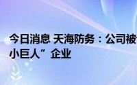 今日消息 天海防务：公司被认定为国家级第四批专精特新“小巨人”企业