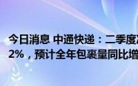 今日消息 中通快递：二季度净利润17.59亿元，同比增长38.2%，预计全年包裹量同比增长12%-16%