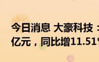 今日消息 大豪科技：上半年归母净利润2.21亿元，同比增11.51%