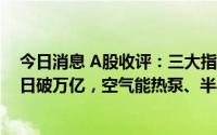 今日消息 A股收评：三大指数集体收跌，两市成交额连续3日破万亿，空气能热泵、半导体等板块活跃