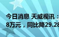 今日消息 天威视讯：上半年归母净利5502.88万元，同比降29.28%