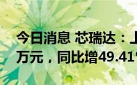 今日消息 芯瑞达：上半年归母净利5537.47万元，同比增49.41%