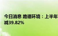 今日消息 路德环境：上半年归母净利润1838.29万元，同比减39.82%