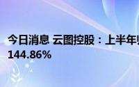 今日消息 云图控股：上半年归母净利润9.88亿元，同比增长144.86%