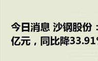 今日消息 沙钢股份：上半年归母净利润3.61亿元，同比降33.91%