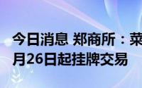 今日消息 郑商所：菜籽油、花生期权合约自8月26日起挂牌交易