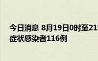 今日消息 8月19日0时至21时，新疆新增确诊病例5例和无症状感染者116例