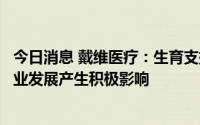 今日消息 戴维医疗：生育支持政策将对公司婴儿保育设备行业发展产生积极影响