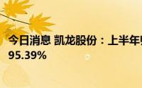 今日消息 凯龙股份：上半年归母净利润1.2亿元，同比增长295.39%