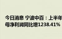 今日消息 宁波中百：上半年营业收入同比下降11.36%，归母净利润同比增1238.41%