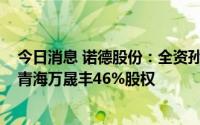 今日消息 诺德股份：全资孙公司拟1.5亿元转让其参股公司青海万晟丰46%股权