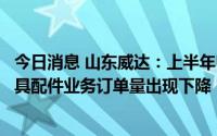 今日消息 山东威达：上半年归母净利同比降6.47%，电动工具配件业务订单量出现下降