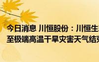 今日消息 川恒股份：川恒生态临时停产时间延长，实施时间至极端高温干旱灾害天气结束