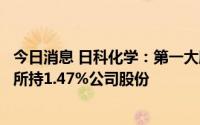 今日消息 日科化学：第一大股东一致行动人拟最高清仓减持所持1.47%公司股份