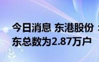 今日消息 东港股份：截至8月20日，公司股东总数为2.87万户