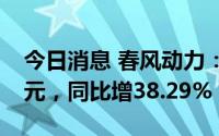 今日消息 春风动力：上半年归母净利3.06亿元，同比增38.29%