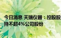 今日消息 天瑞仪器：控股股东、实控人、董事长刘召贵拟减持不超4%公司股份