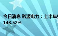 今日消息 黔源电力：上半年归母净利润3.16亿元，同比上涨143.52%