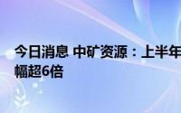 今日消息 中矿资源：上半年归母净利润13.23亿元，同比增幅超6倍