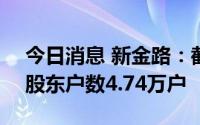 今日消息 新金路：截至8月19日盘后，公司股东户数4.74万户