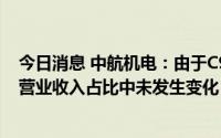 今日消息 中航机电：由于C919尚未交付，民机产品在公司营业收入占比中未发生变化