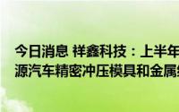 今日消息 祥鑫科技：上半年归母净利同比增56.41%，新能源汽车精密冲压模具和金属结构件收入同比增23.56%