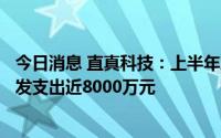 今日消息 直真科技：上半年净亏损收窄至4272.38万元，研发支出近8000万元