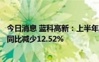 今日消息 蓝科高新：上半年净亏2970.35万元，新签合同额同比减少12.52%