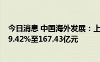 今日消息 中国海外发展：上半年公司股东应占溢利同比减19.42%至167.43亿元