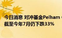 今日消息 对冲基金Pelham Capital绩效在7月稍有起色，但截至今年7月仍下跌33%