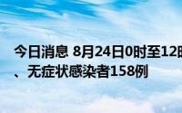 今日消息 8月24日0时至12时，西藏新增本土确诊病例12例、无症状感染者158例