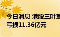 今日消息 港股三叶草生物跌超10%，上半年亏损11.36亿元