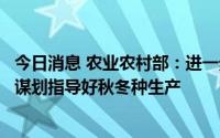 今日消息 农业农村部：进一步做好科技防灾减灾工作，提早谋划指导好秋冬种生产