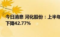 今日消息 河化股份：上半年归母净利润163.48万元，同比下降42.77%