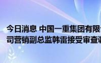 今日消息 中国一重集团有限公司一重新能源发展集团有限公司营销副总监韩雷接受审查调查