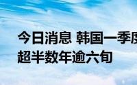 今日消息 韩国一季度新增就业人口75.2万，超半数年逾六旬