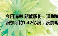 今日消息 韶能股份：深圳智茂商业管理超10亿拍下第一大股东所持1.42亿股，股票明日复牌