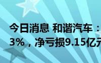 今日消息 和谐汽车：上半年营收同比下降15.3%，净亏损9.15亿元