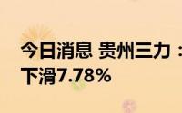 今日消息 贵州三力：上半年归母净利润同比下滑7.78%