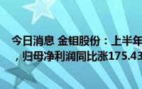 今日消息 金钼股份：上半年完成年度经营计划目标64.09%，归母净利润同比涨175.43%