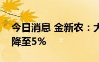 今日消息 金新农：大股东大成欣农持股比例降至5%